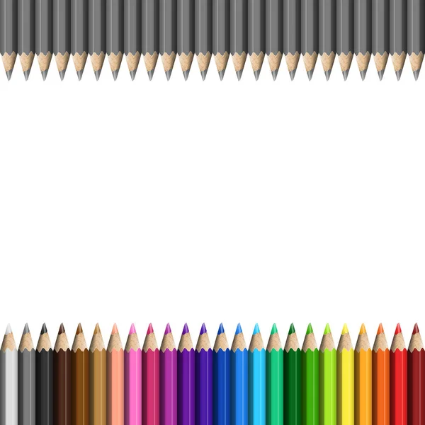 Plantilla de arco iris y gris de lápices coloridos realistas para / Pa — Vector de stock