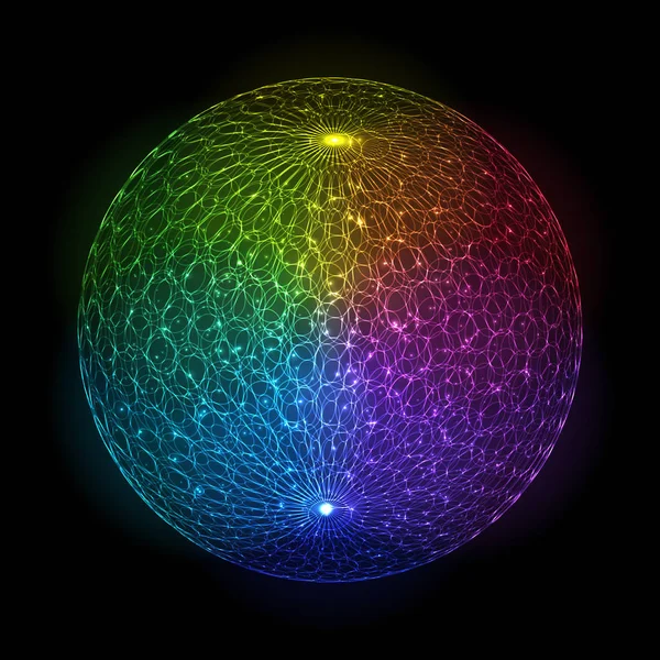 Esfera luminosa colorida abstracta brillante sobre fondo oscuro . — Archivo Imágenes Vectoriales