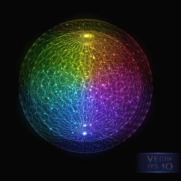 Parlak soyut renkli parlak küre koyu arka plan üzerinde.