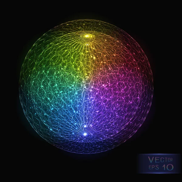 暗い背景に明るい抽象的なカラフルな発光する球体. — ストックベクタ