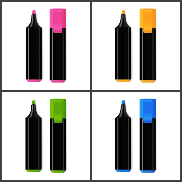 Conjunto de marcadores coloridos realistas isolados no fundo branco . —  Vetores de Stock
