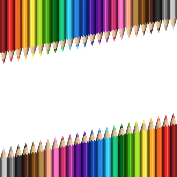 Líneas inclinadas de lápices coloridos realistas sobre fondo blanco . — Vector de stock