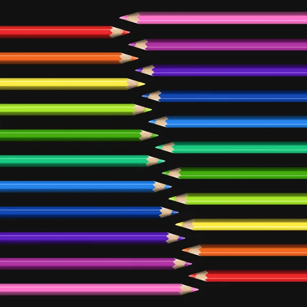 Slanting Line of Realistic Colorful Pencils on Black Background. — Stock Vector