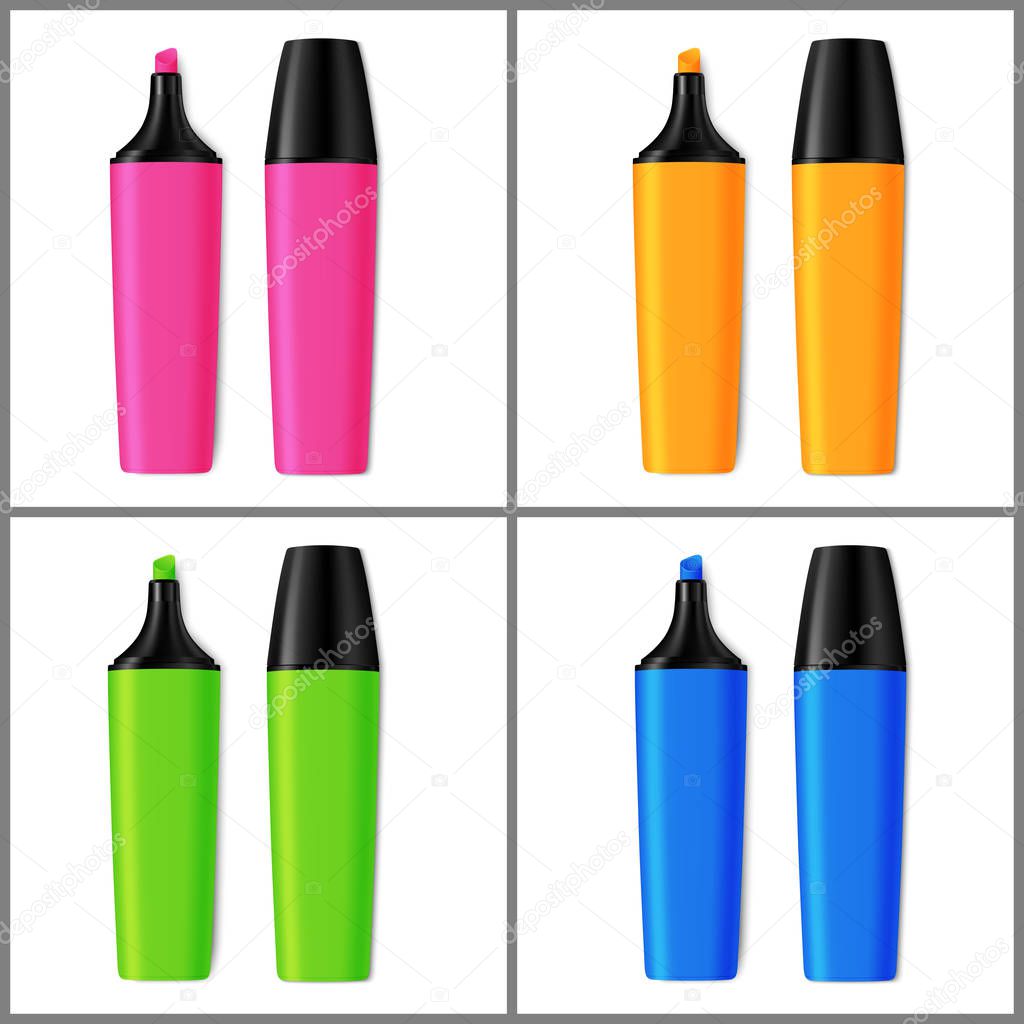 Set of Realistic Colorful Markers Isolated on White Background. 