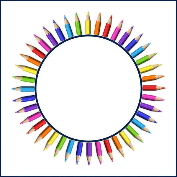 Cornice circolare di matite colorate realistiche su sfondo bianco — Vettoriale Stock
