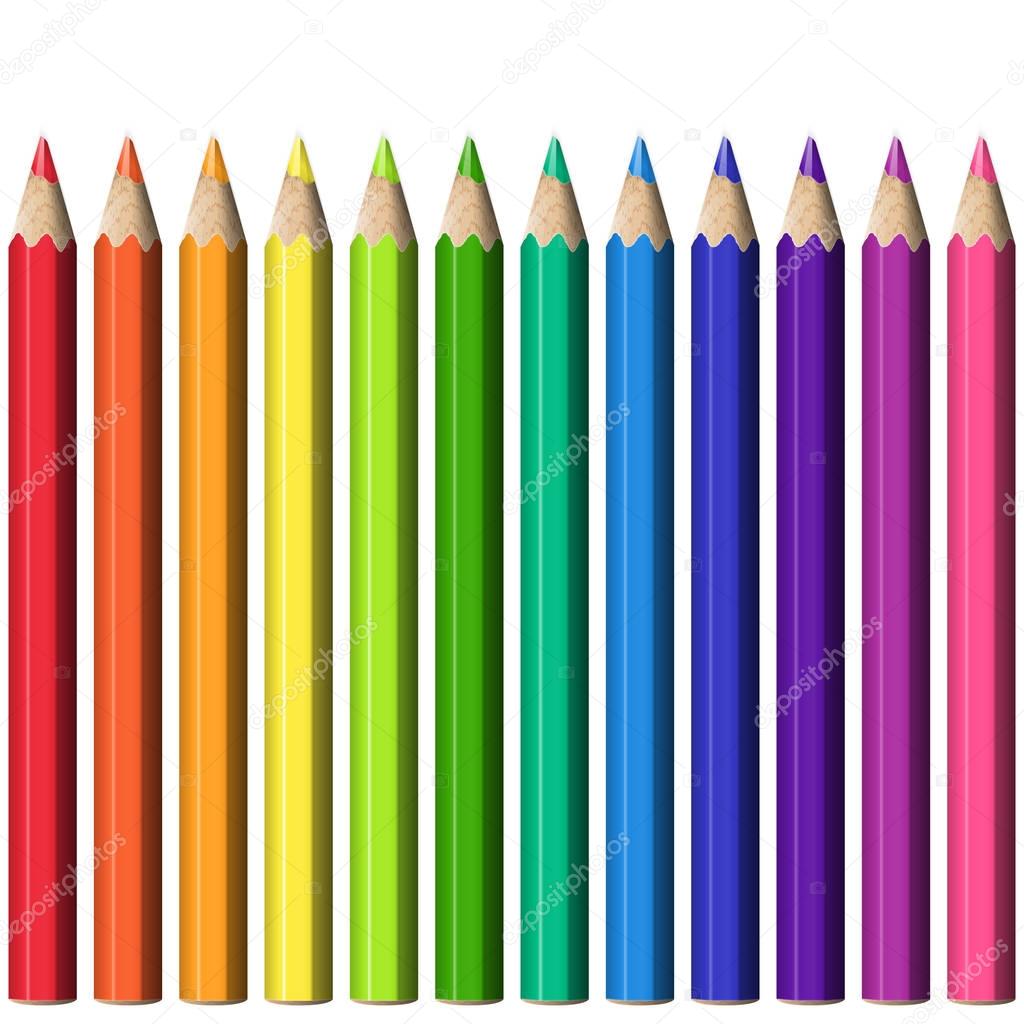 Set of Realistic Sharp Colorful Pencils.