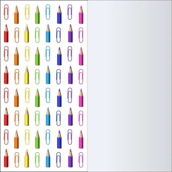 Projeto de Blank com Linhas de Pensils coloridos e clipes de papel . —  Vetores de Stock