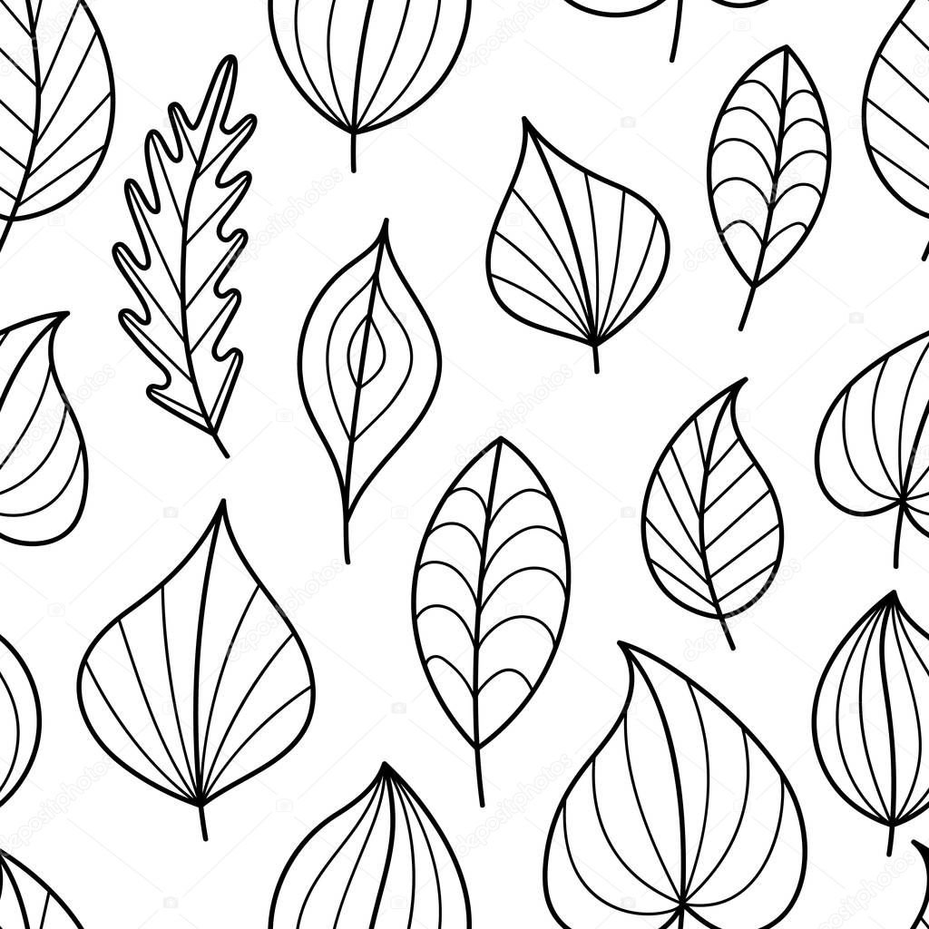Coloring Page Seamless Pattern with Fall.