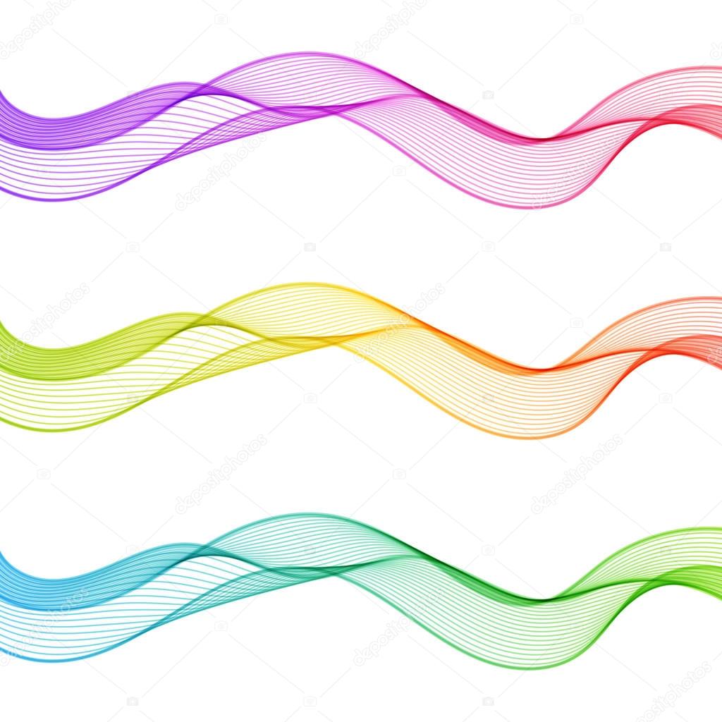 Set of Multicolor Abstract Isolated Wave Lines for White Backgro