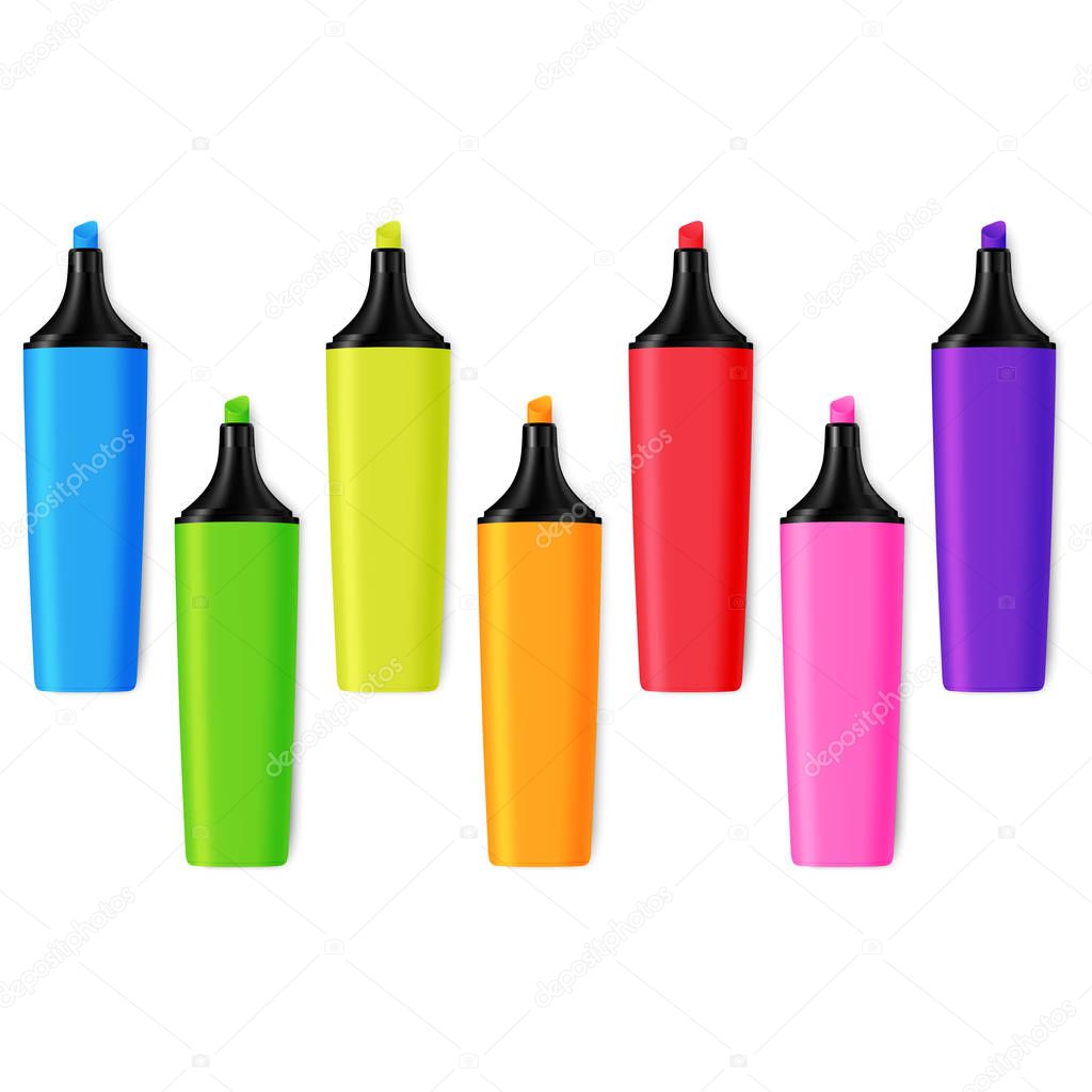 Set of Realistic Colorful Isolated Markers.
