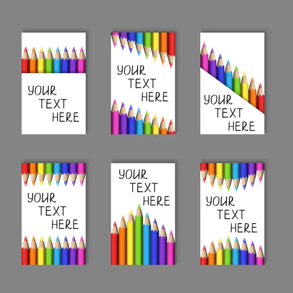 Set of Vertical Cards from Realistic Colorful Pencils on White B — Stock Vector