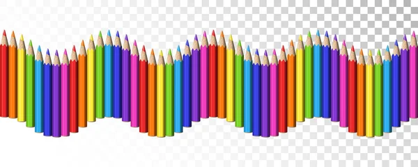 Безшовна хвильова лінія барвистих реалістичних олівців для School Deco — стоковий вектор