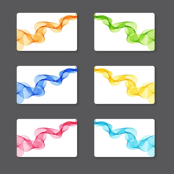 Kartenset mit farbigen abstrakten Wellenlinien auf weißem Hintergrund — Stockvektor