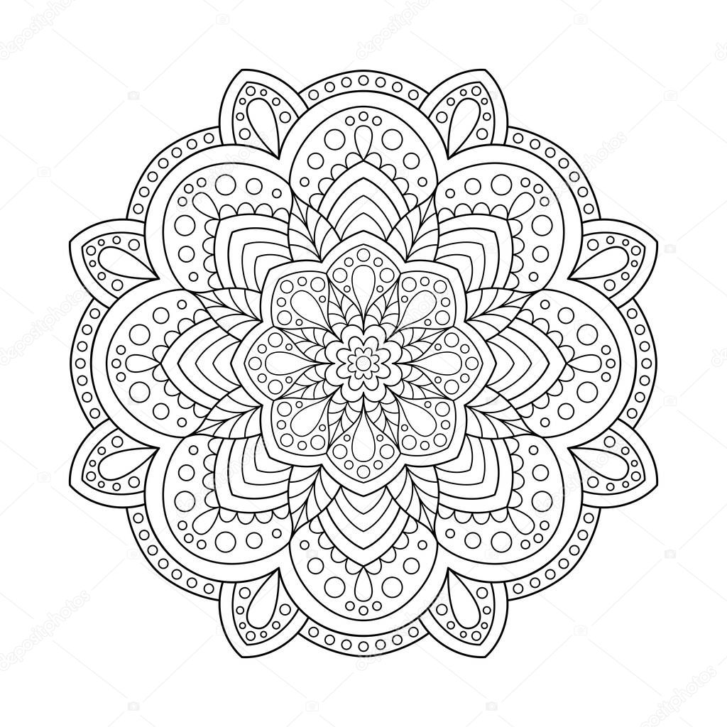 Design Element Mandala for Page of Coloring Book.