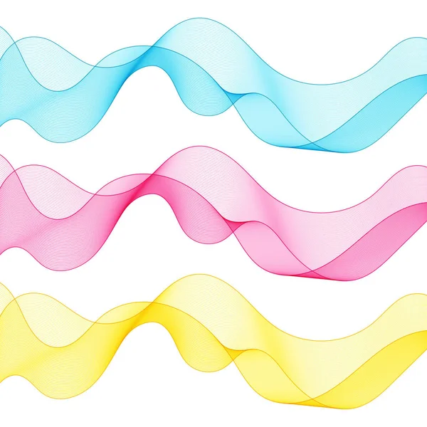 Set of Abstract Isolated Blue, Pink, Yellow Wave Lines for White — Stock Vector