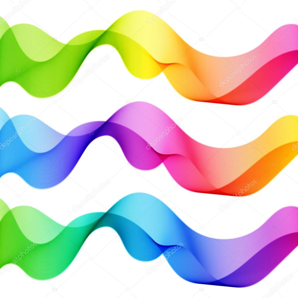 Set of Bright Vibrant Abstract Isolated Wave Lines for White Bac