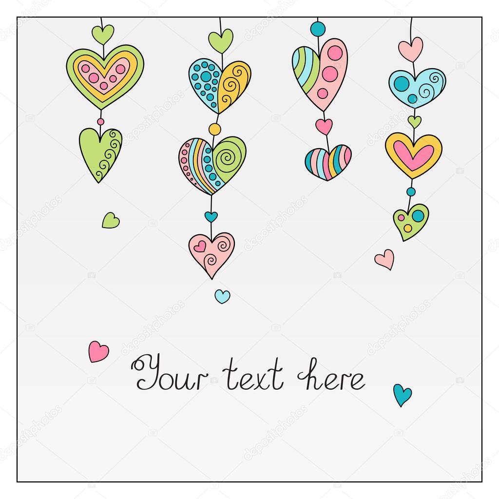Template with Handmade Colored Pastel Hearts for your Text. 