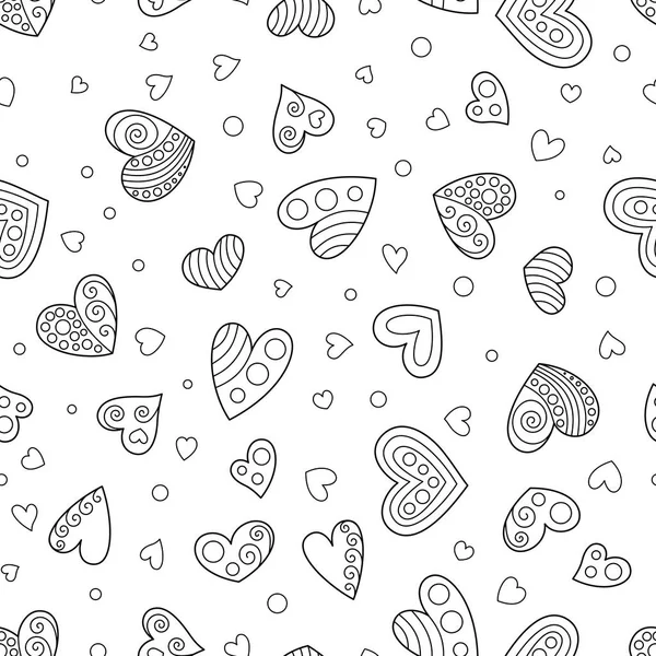 Uncolored Seamless Pattern of Contouring Hearts. — Stock Vector