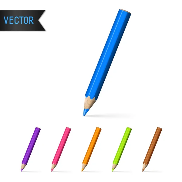 Zestaw na białym tle realistyczne kolorowe ołówki. — Wektor stockowy
