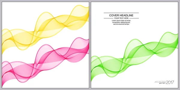 Universal Covers Design com verde, rosa, linhas de onda amarelas em W — Vetor de Stock