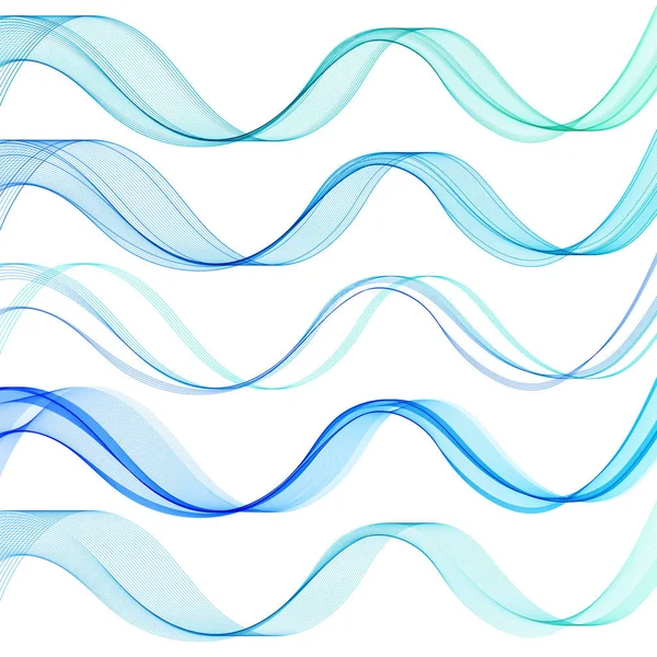 集蓝色梯度抽象孤立的透明波浪线 — 图库矢量图片