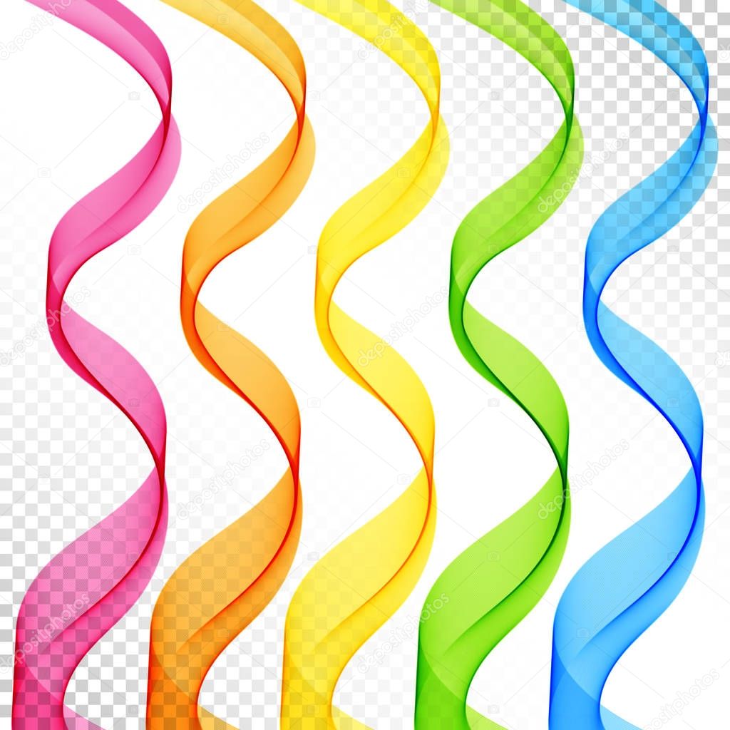 Set of Colored Abstract Isolated Transparent Wave Lines for Whit