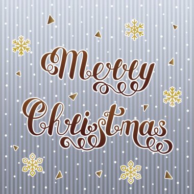 Degrade kahverengi Merry Christmas metin üzerinde çizgili gri Bac izole