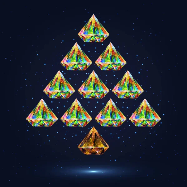 Arbre de Noël stylisé coloré composé de cristaux isolés o — Image vectorielle