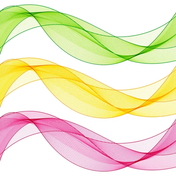 Set of Abstract Isolated Green, Pink, Yellow Wave Lines for Whit — Stock Vector