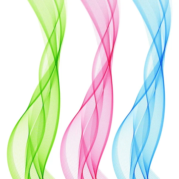 Set of Abstract Isolated Green, Pink, Blue Wave Lines for White — Stock Vector