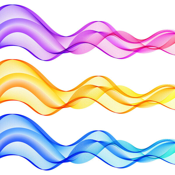 Set of Isolated Decorative Design Elements Gradient Waved Lines 