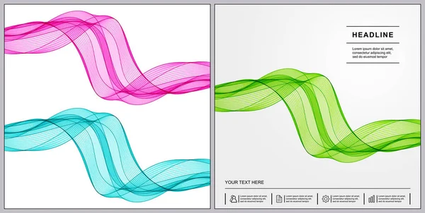 Универсальный дизайн обложки с набор зеленый, синий, розовый волны линий — стоковый вектор
