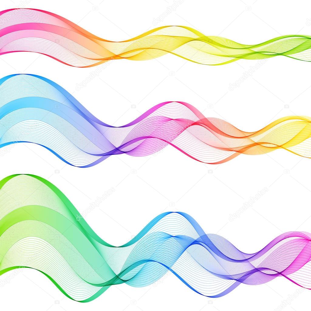 Set of Colored Gradient Abstract Isolated Transparent Wave Lines