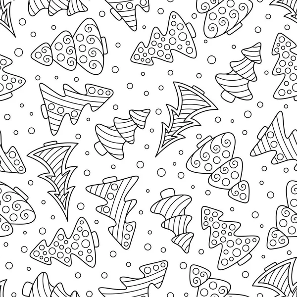 Siyah ve beyaz kontur çizilmiş Noel ağaçları C sayfası için