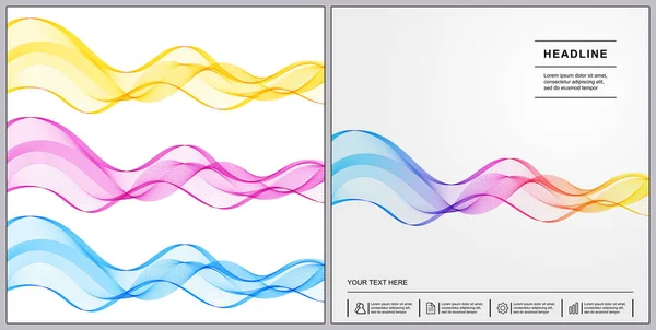 Diseño de cubiertas universales con líneas de onda de gradiente en fondo blanco — Vector de stock