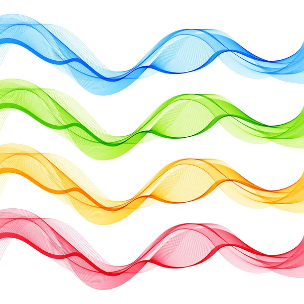 Set of Blue Green Red Yellow Abstract Isolated Transparent Wave — Stock Vector
