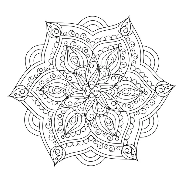 Ongekleurde gedessineerde overzicht Mandala voor pagina van kleuring van boek. — Stockvector