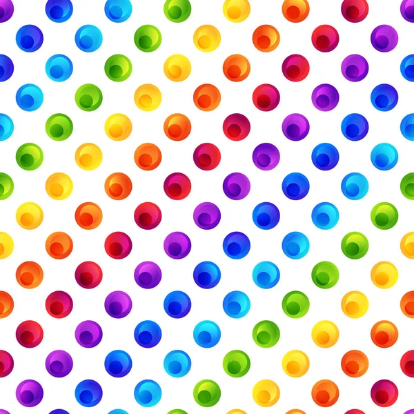 Rainbow Seamless Patterns of Colorful Circles on White Backdrop . — стоковый вектор