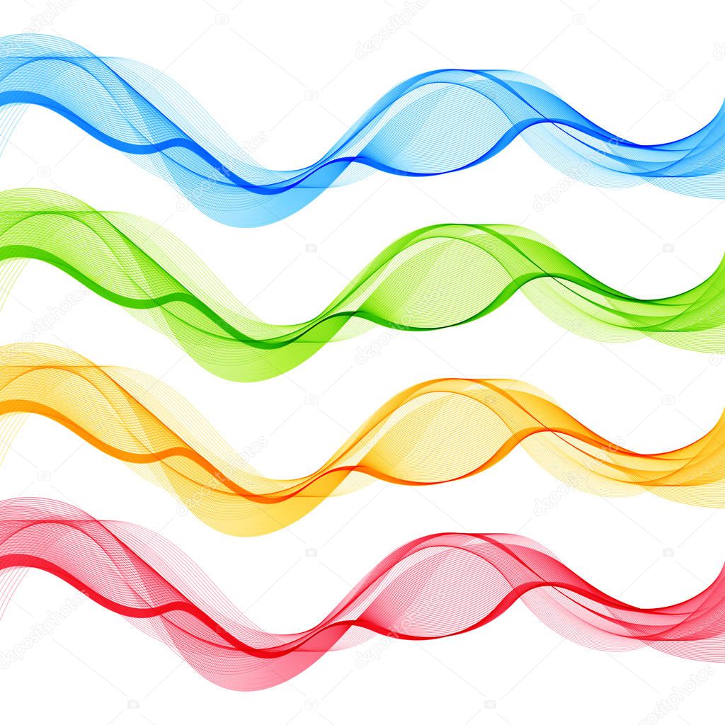 Set of Blue Green Red Yellow Abstract Isolated Transparent Wave 