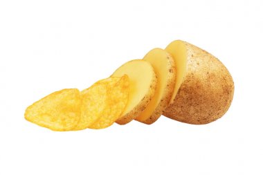 Tasarım öğesi patates ve beyaz arka plan üzerinde izole cips.