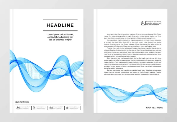Modèles simples A4 avec ligne Blue Wave pour la présentation d'affaires, publications, blanc. Facile à modifier . — Image vectorielle