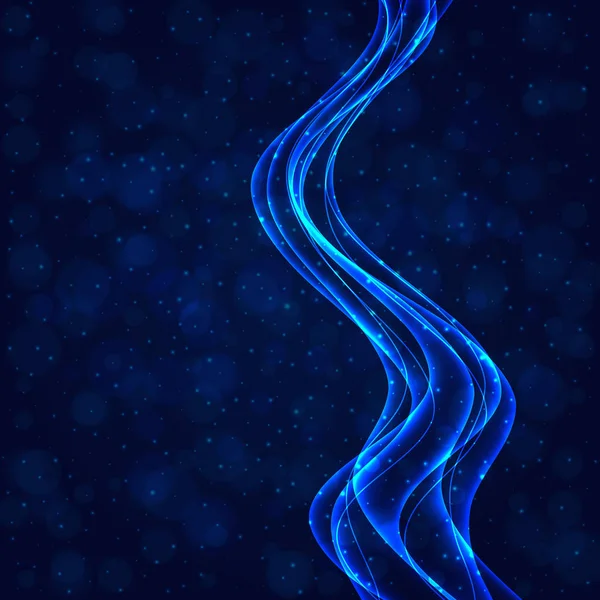 Decorative Design Element Blue Glowing Wave Line on Bokeh Backgr — Stock Vector