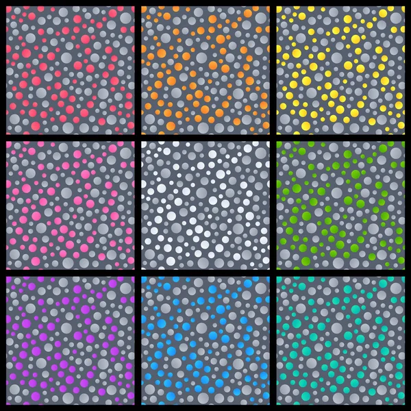 Zestaw abstrakcja bezszwowe wzory kół o różnych kolorach — Wektor stockowy
