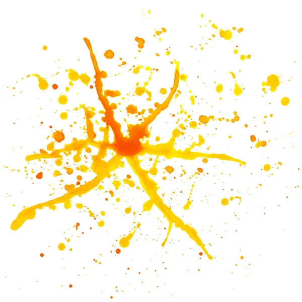 Abstract Watercolor Yellow and Orange Blot with Splashes Isolate — стокове фото