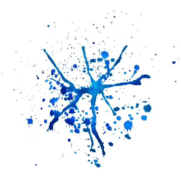 Abstracto acuarela azul Blot con salpicaduras aisladas en blanco Ba —  Fotos de Stock