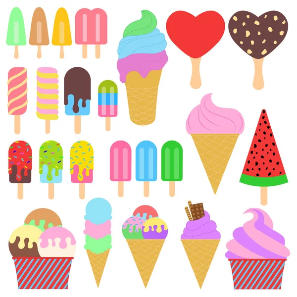 25 vektör dondurma çizimler üzerinde beyaz izole topluluğu