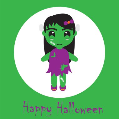Cadılar Bayramı illüstrasyon Cadılar Bayramı tebrik kartı, duvar kağıdı ve kartpostal için uygun şirin zombi kızla