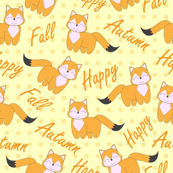 Seamless background of Autumn illustration with cute fox on yellow background suitable for wallpaper, postcard, and scrap paper — Stockový vektor