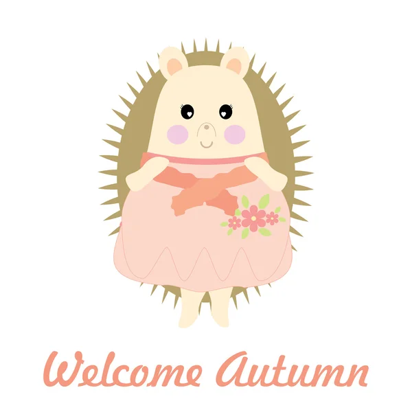 Ilustración de otoño con linda chica puercoespín adecuado para la tarjeta de felicitación de otoño, papel pintado y postal — Vector de stock
