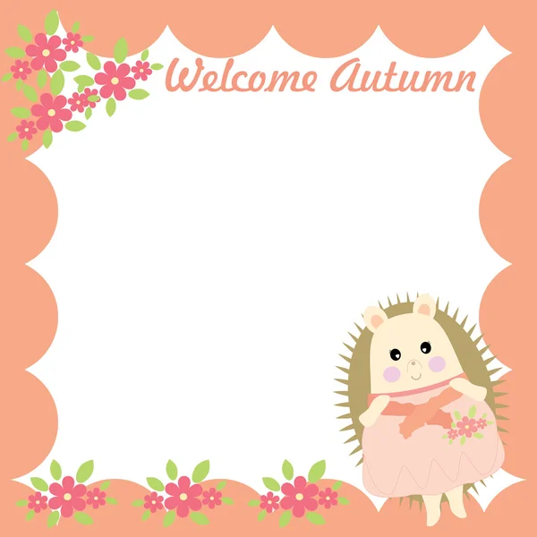 Illustration d'automne avec une jolie fille porc-épic adaptée aux cartes postales, aux notes en papier et au papier à lettres — Image vectorielle